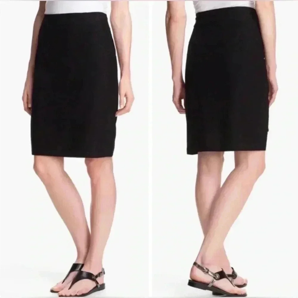 Eileen Fisher System Black Viscose Ponte Stretch Pencil Skirt | M